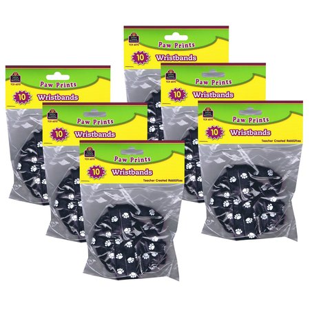 TEACHER CREATED RESOURCES Black with White Paw Prints Wristband Pack, PK60 TCR6570
